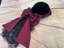 Load image into Gallery viewer, Burgundy taffeta and lace  on an elasticated band.
