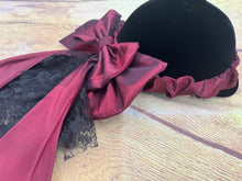 Load image into Gallery viewer, Burgundy taffeta and lace  on an elasticated band.

