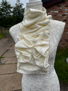 Ivory floral silk satin ruched stock