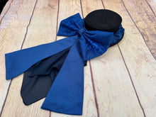 Load image into Gallery viewer, Blue satin bow with beaded lace
