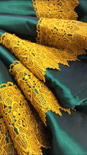 Load image into Gallery viewer, Reduced- Green taffeta skirt trimmed with gold lace
