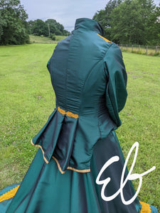Reduced- Green taffeta skirt trimmed with gold lace