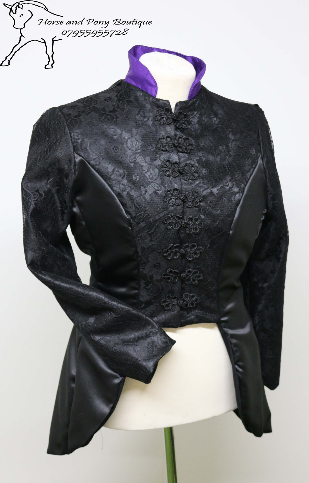 Black duchess satin concours d'elegance jacket