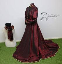 Load image into Gallery viewer, Burgundy and gold taffeta concours d&#39;elegance costume

